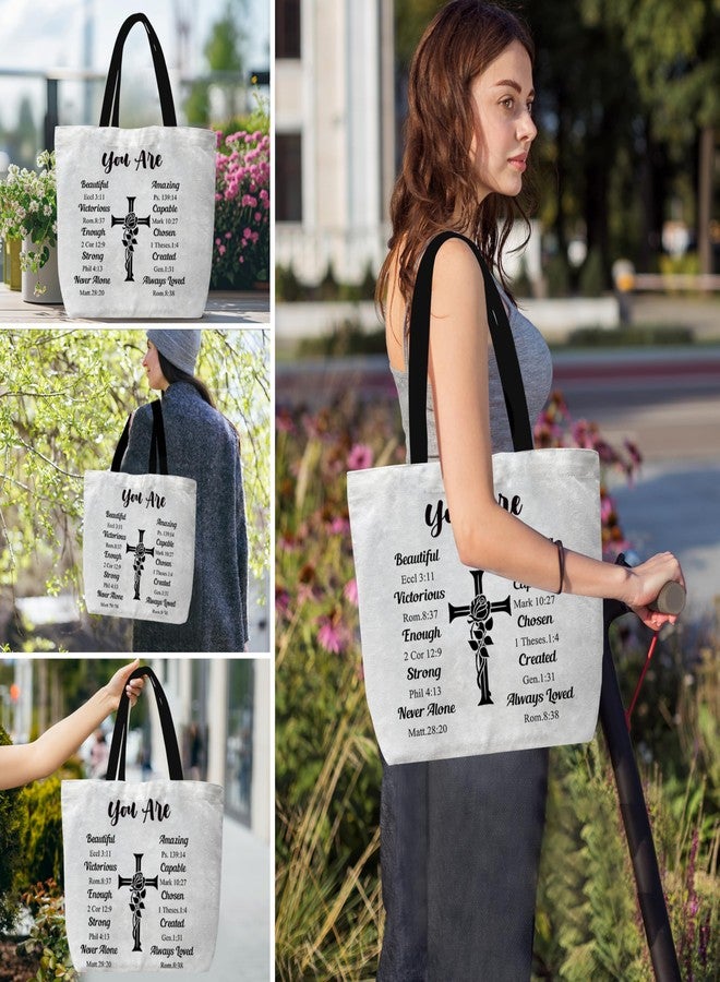 BXVRT Christian Canvas Tote Bags for Women,You Are Beautiful Themed Bible Verse Shoulder Bags, Inspirational Gifts for Women Friends Colleagues, Religious Cross Reusable Shopping Bags -15 - Image 5